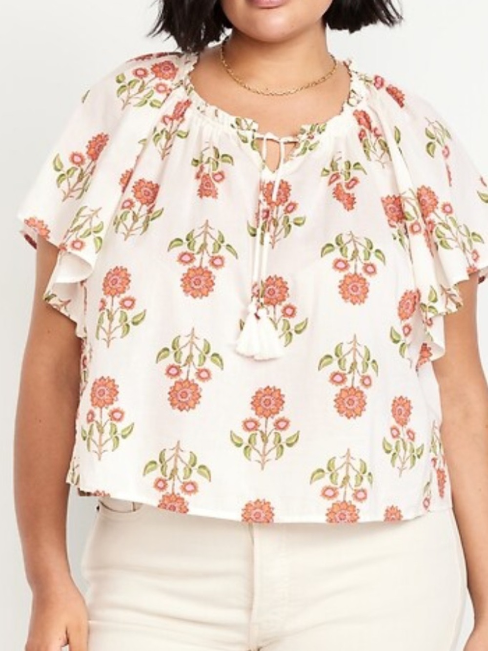 Old Navy Flutter Sleeve Tassel Tie Top Size XL
